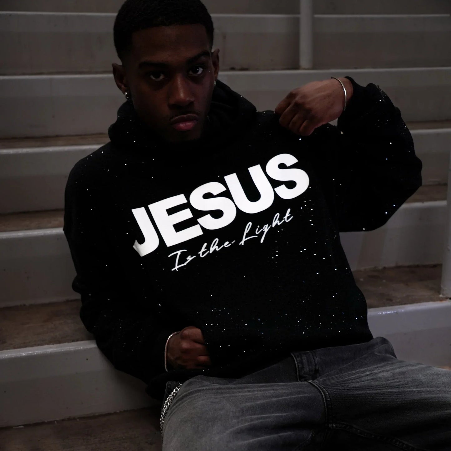 "Jesus is The Light" Rhinestone Hoodie